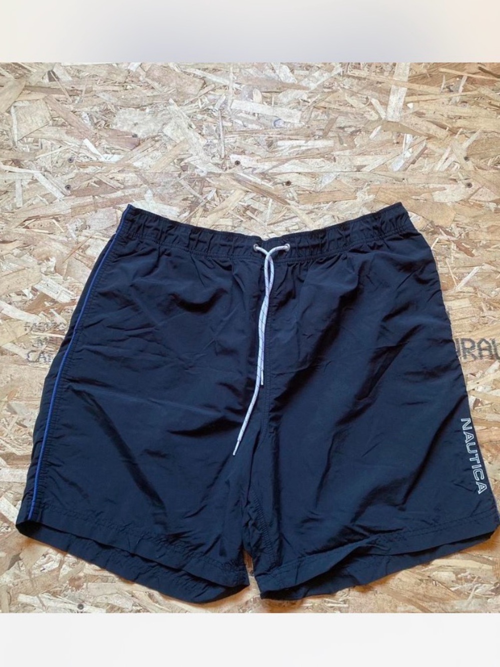 Nautica Black Men's Swim Shorts with Blue Side Stripe